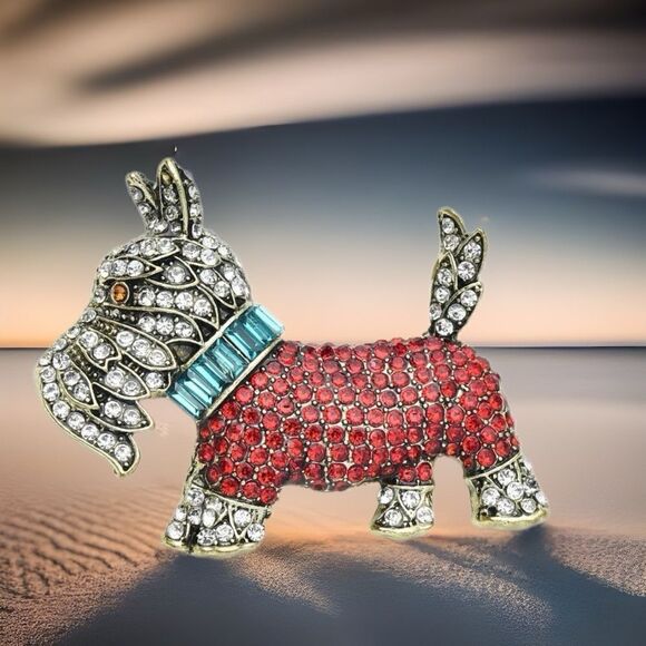 Brooch scotty Scottish Terrier adorned with sparkly crystals - Picture 3 of 3